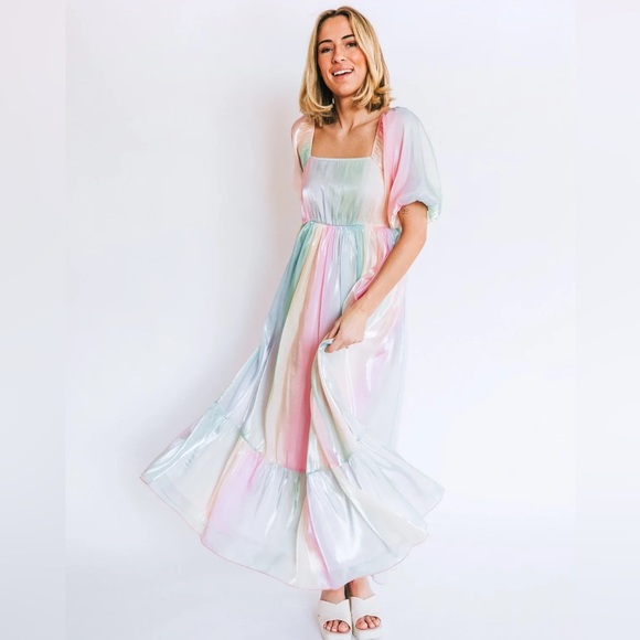 NWOT Pastel rainbow iridescent fairy maxi dress - Picture 1 of 7